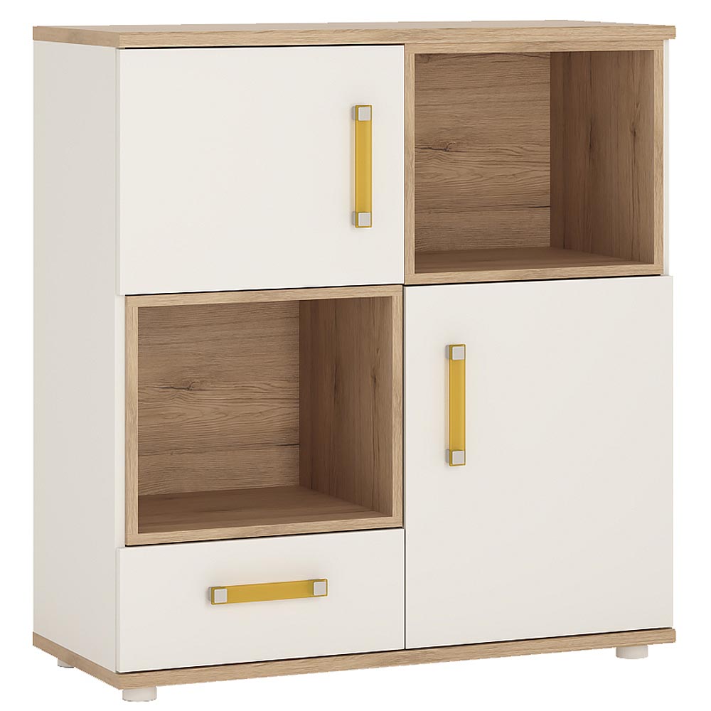 4KIDS 2 door 1 drawer cupboard with 2 open shelves orange handles